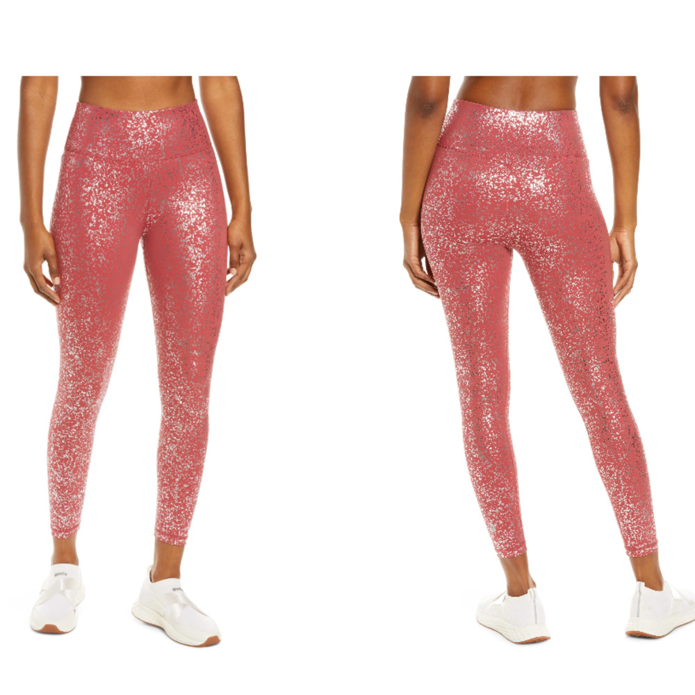 NWT Sweaty Betty 7/8 Leggings Red Terrazzo Foil Print Size XL